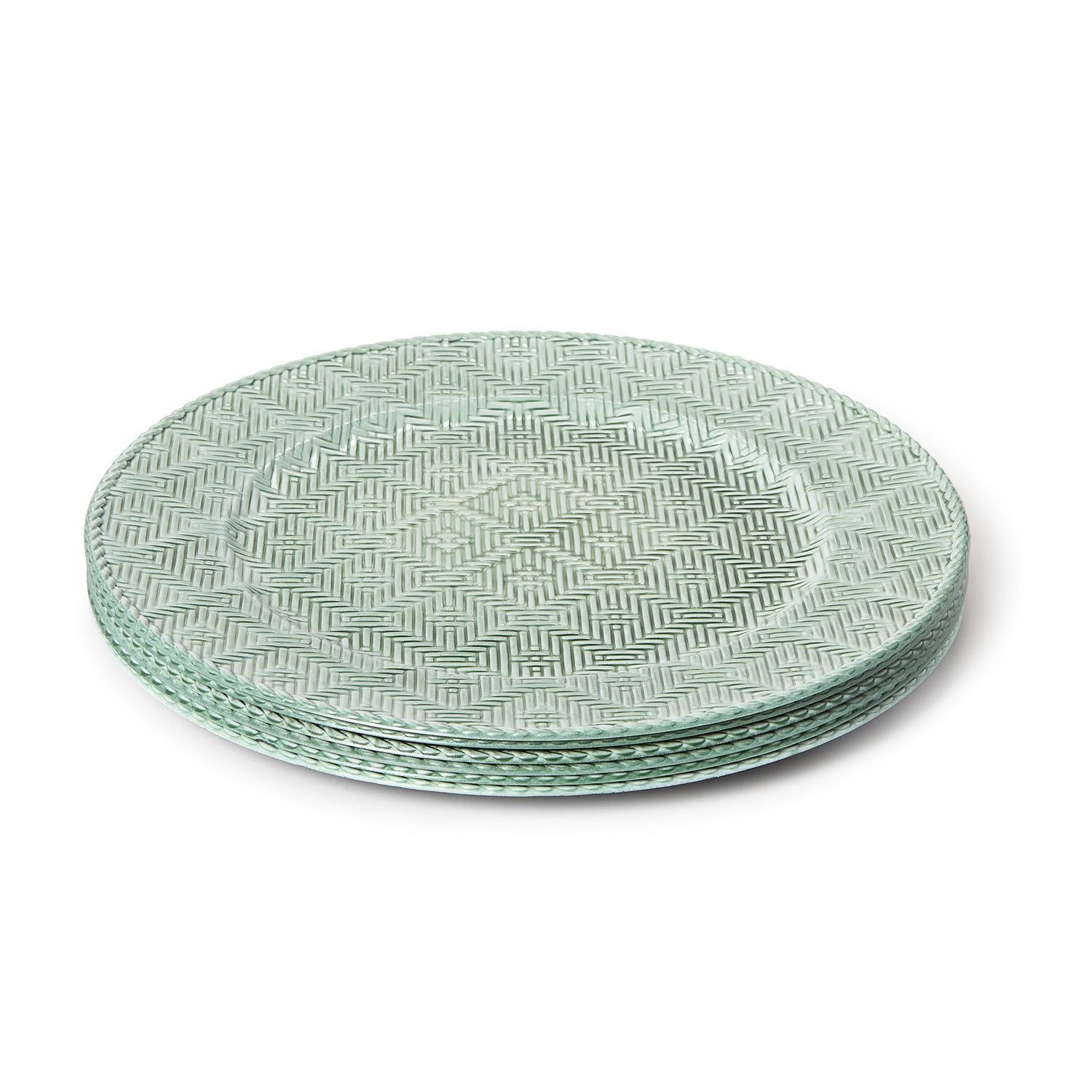  green patterned plates on a white background