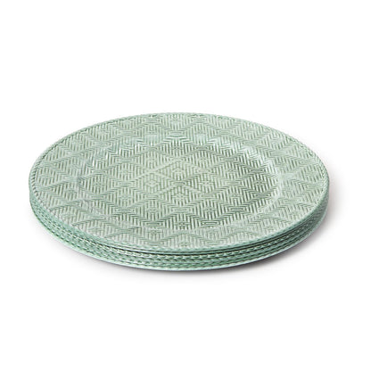  green patterned plates on a white background