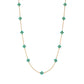 Gold necklace with turquoise flower-shaped beads on a white background