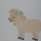 Cross-stitched sheep with a flower crown on gray fabric