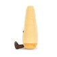 Plush toy shaped like a yellow corn on a white background