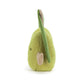 Green plush toy shaped like a pear on a white background