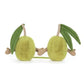 Plush toy shaped like a lemon with leaves on a white background