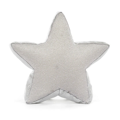 A star-shaped decorative throw pillow in a textured silver-gray fabric, shown against a plain white background.