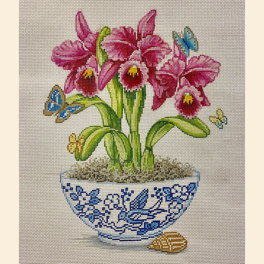 Fuchsia Orchids in Vase Canvas
