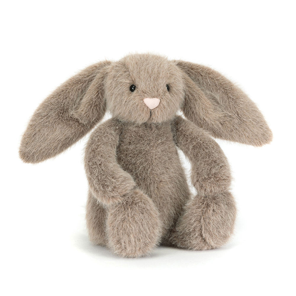 Plush bunny toy with long ears on a white background
