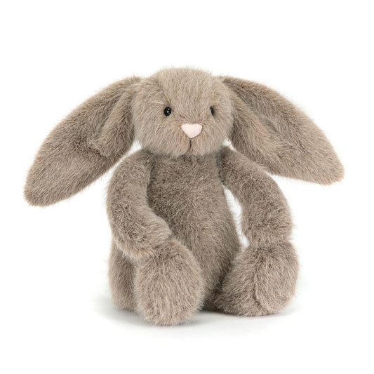 Plush bunny toy with long ears on a white background