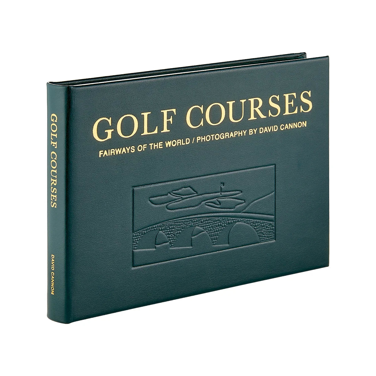 Green book titled 'Golf Courses' with gold text on a white background