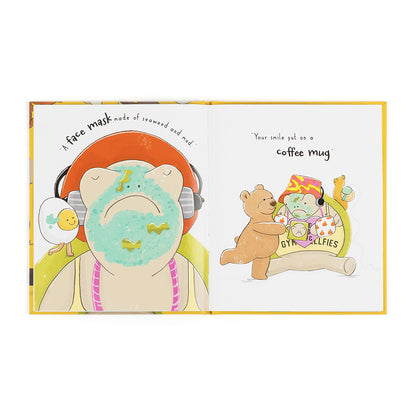 Illustrated book page with cartoon characters and text on a white background
