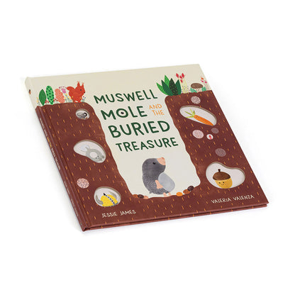Children's book titled 'Muswell Mole and the Buried Treasure' on a white background