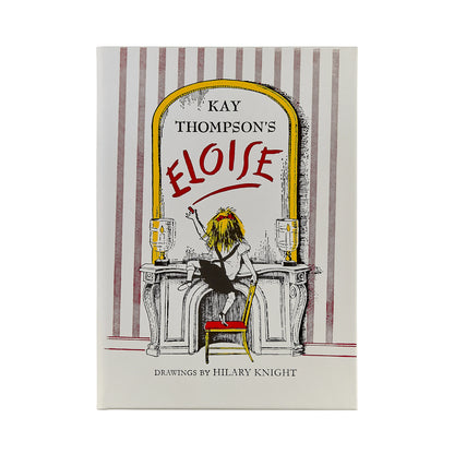 Book cover of 'Eloise' by Kay Thompson with a stylized illustration of a character sitting on a chair.