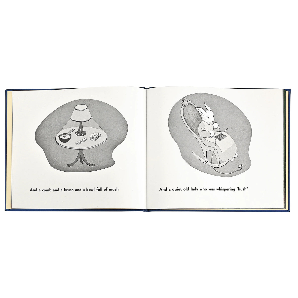 Illustrated book page with a rabbit character and a table, featuring text.