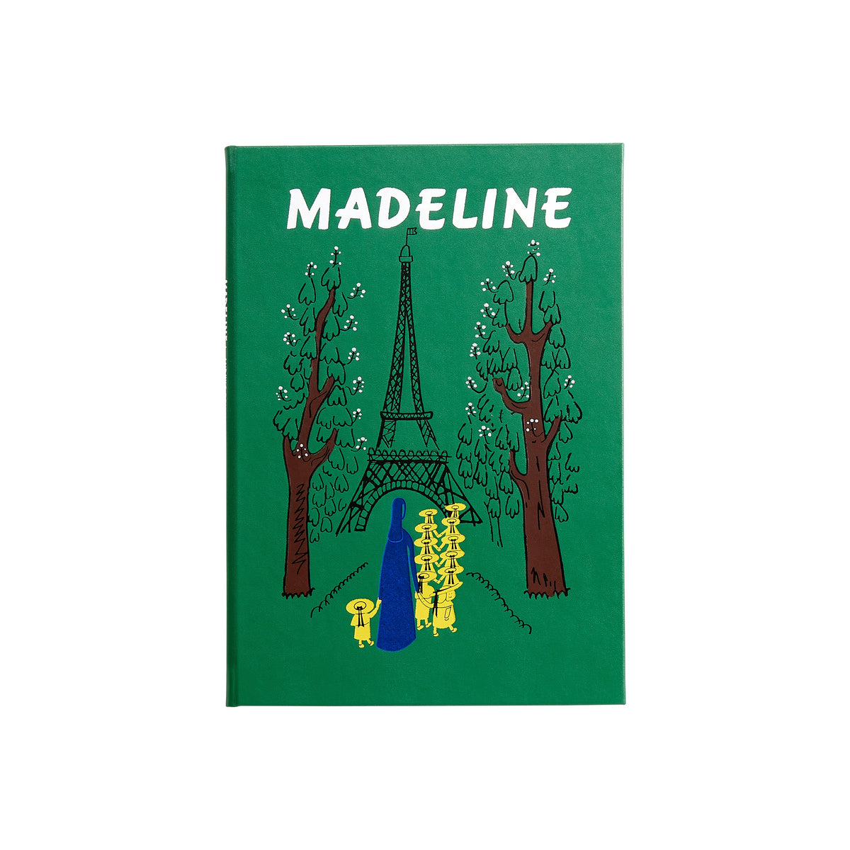 Book cover of 'Madeline' with the Eiffel Tower illustration on a green background