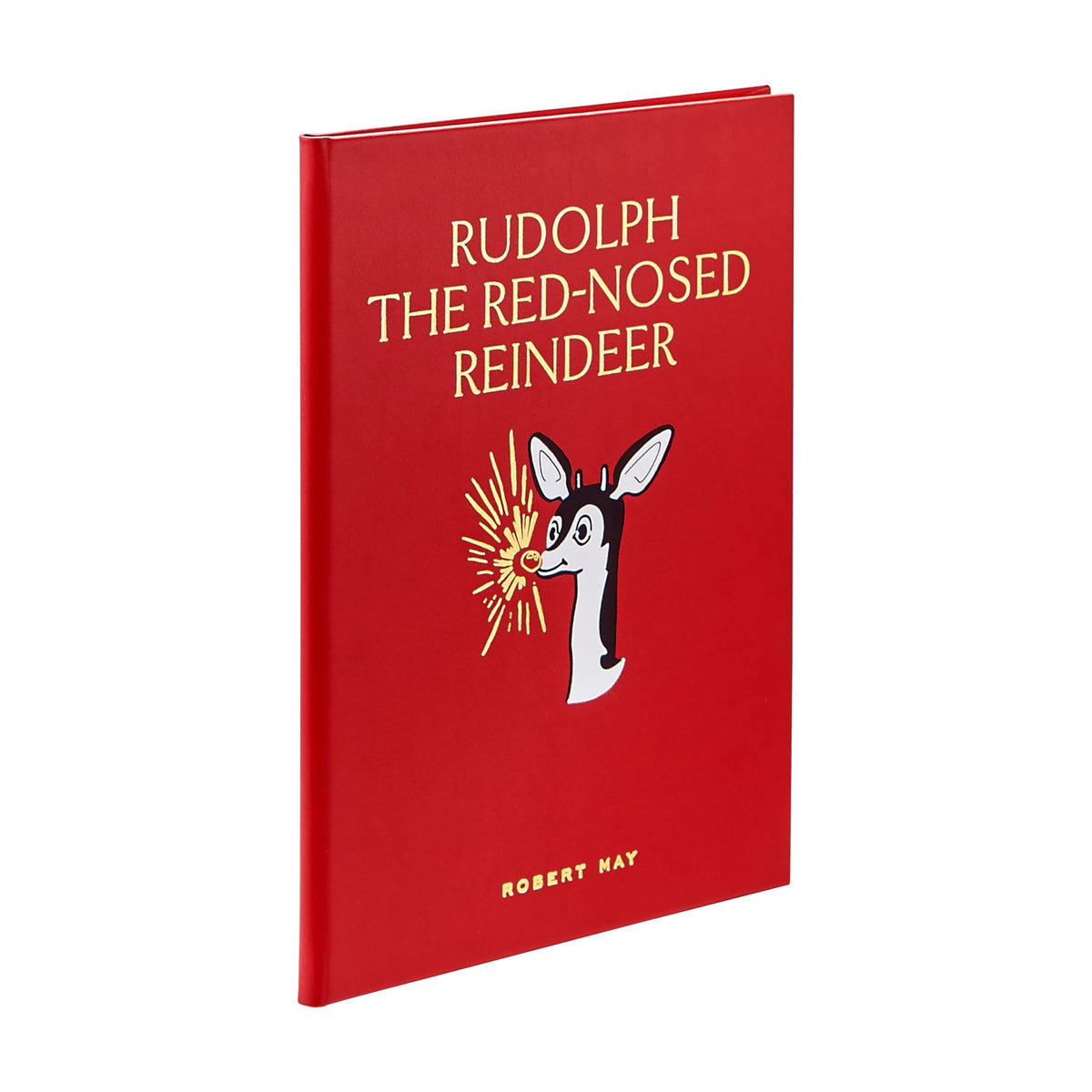 Red book cover of 'Rudolph the Red-Nosed Reindeer' with a reindeer illustration on a white background
