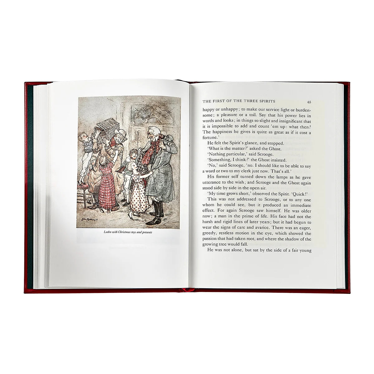 Open book with illustrations and text on a white background