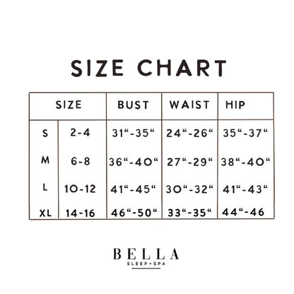 Size chart for Bella Sleep Spa with measurements in inches