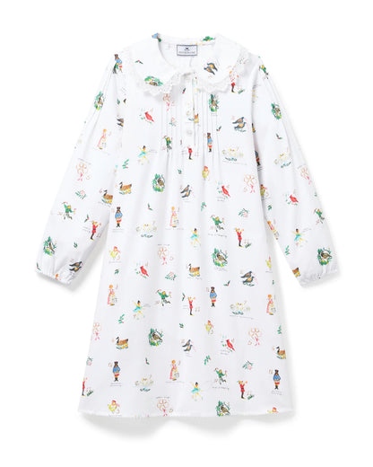 White dress with colorful pattern on a white background