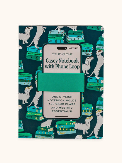 Notebook with phone loop design on a white background