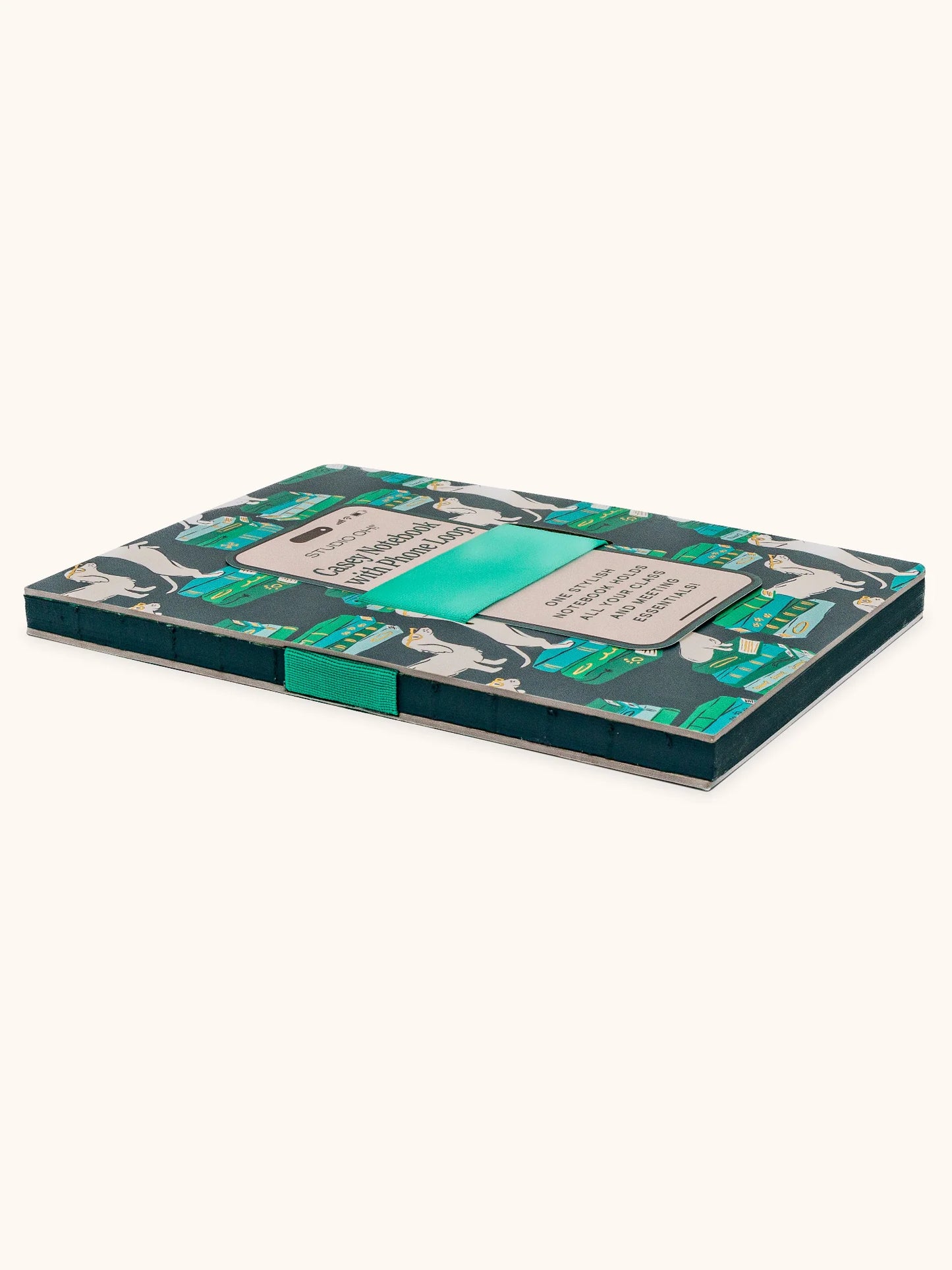 Notebook with a green and blue design on a white background