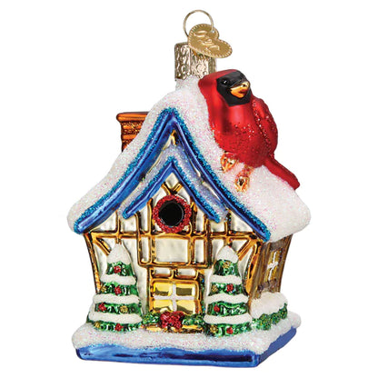 Old World Christmas Cardinal Birdhouse glass ornament 