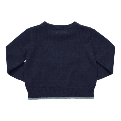 Navy blue sweater on a white background