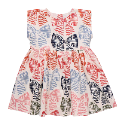 Girls Adaline Dress- Multi Striped Bows