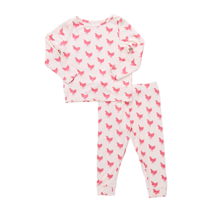 Kids Bamboo PJ Set- Pink Chickens