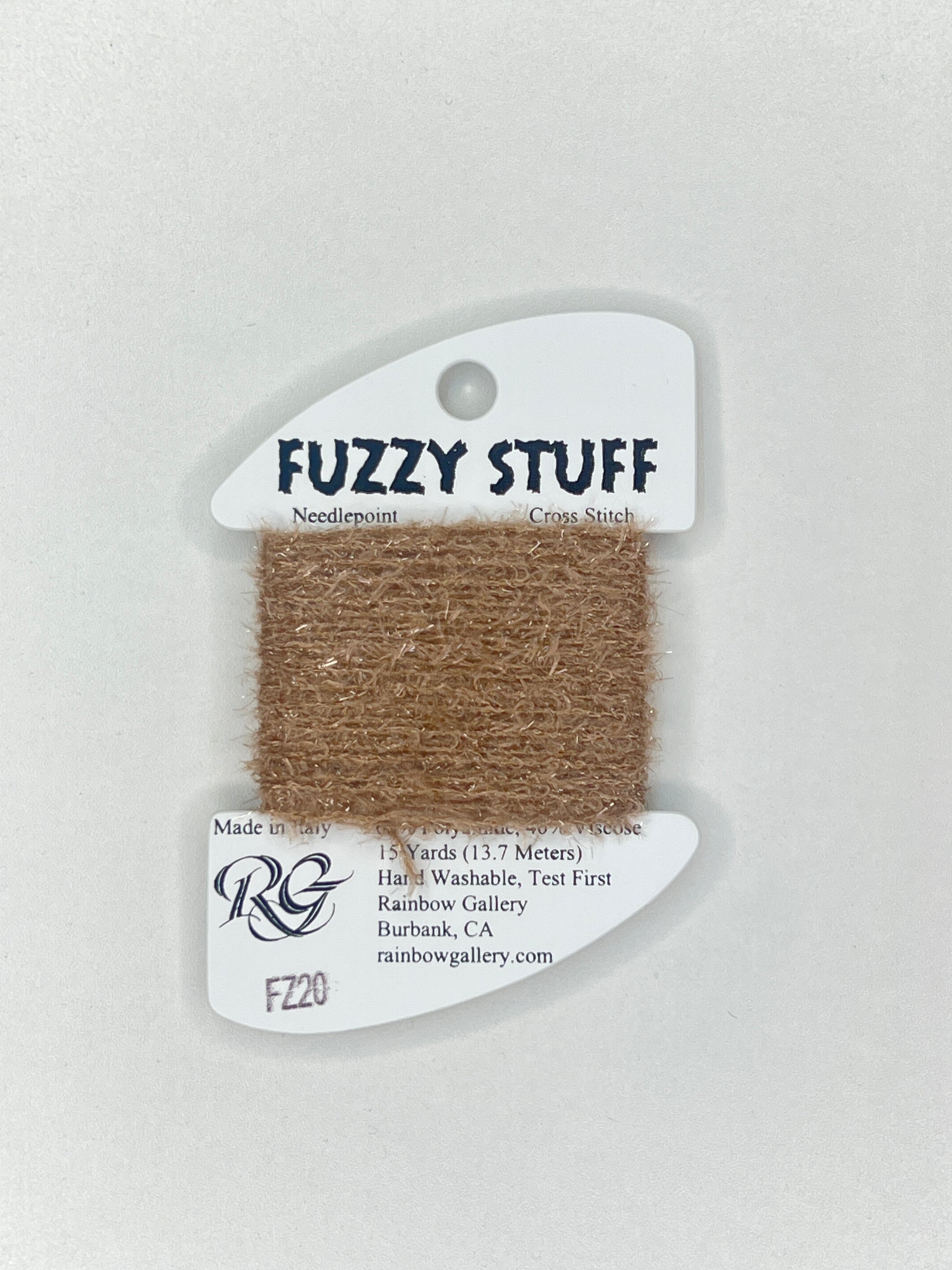 Fuzzy Stuff craft stick with branding on a light gray background