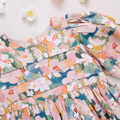Floral patterned fabric with colorful flowers on a white background