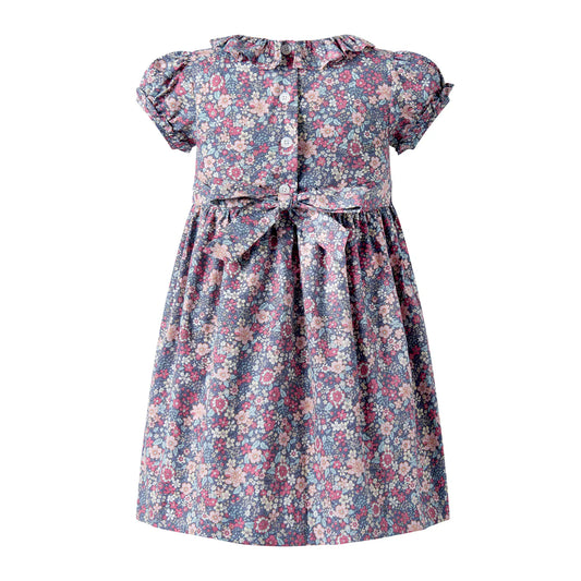 Grey & Pink Floral Smocked Dress