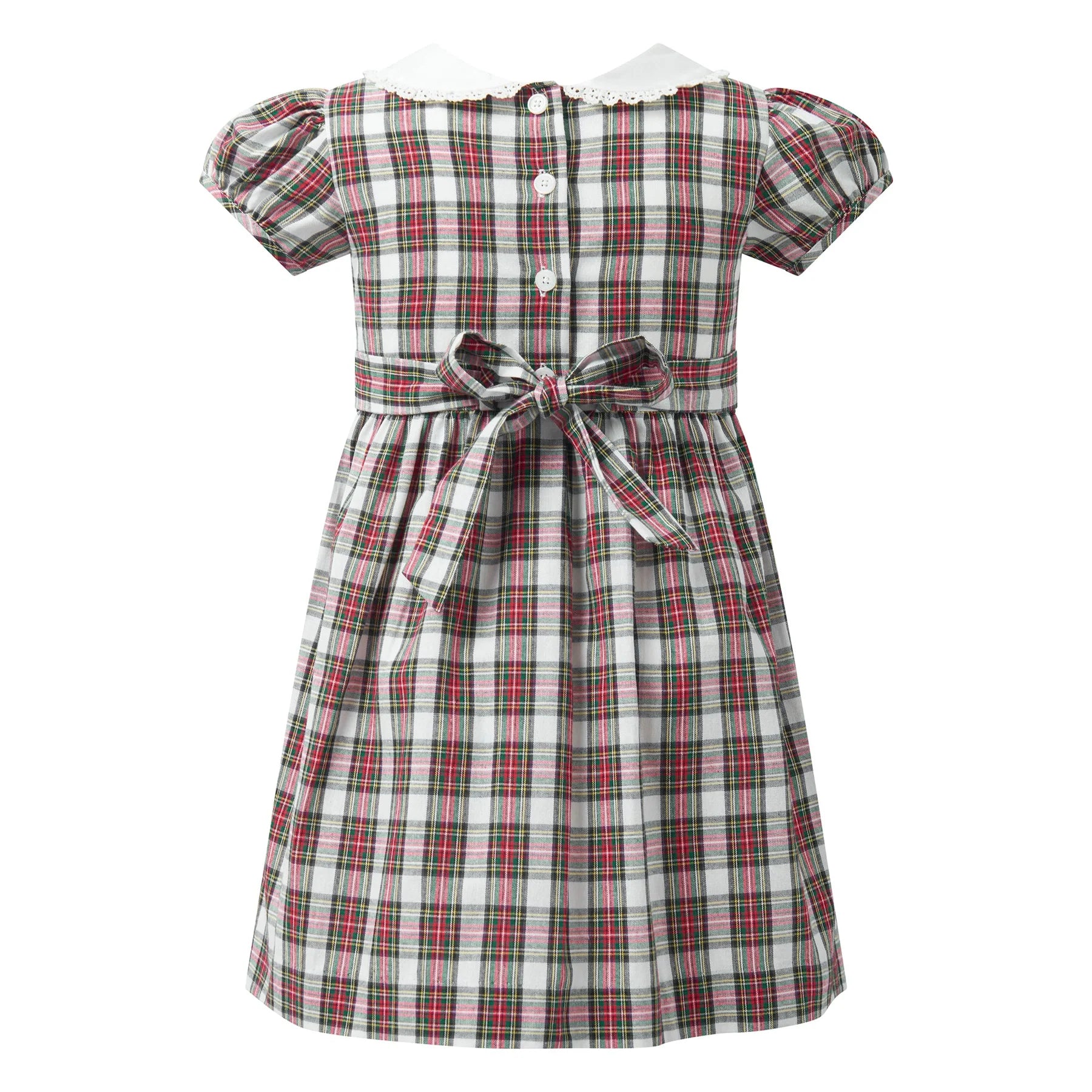 Plaid dress with a belt on a white background
