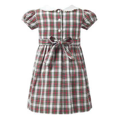 Plaid dress with a belt on a white background