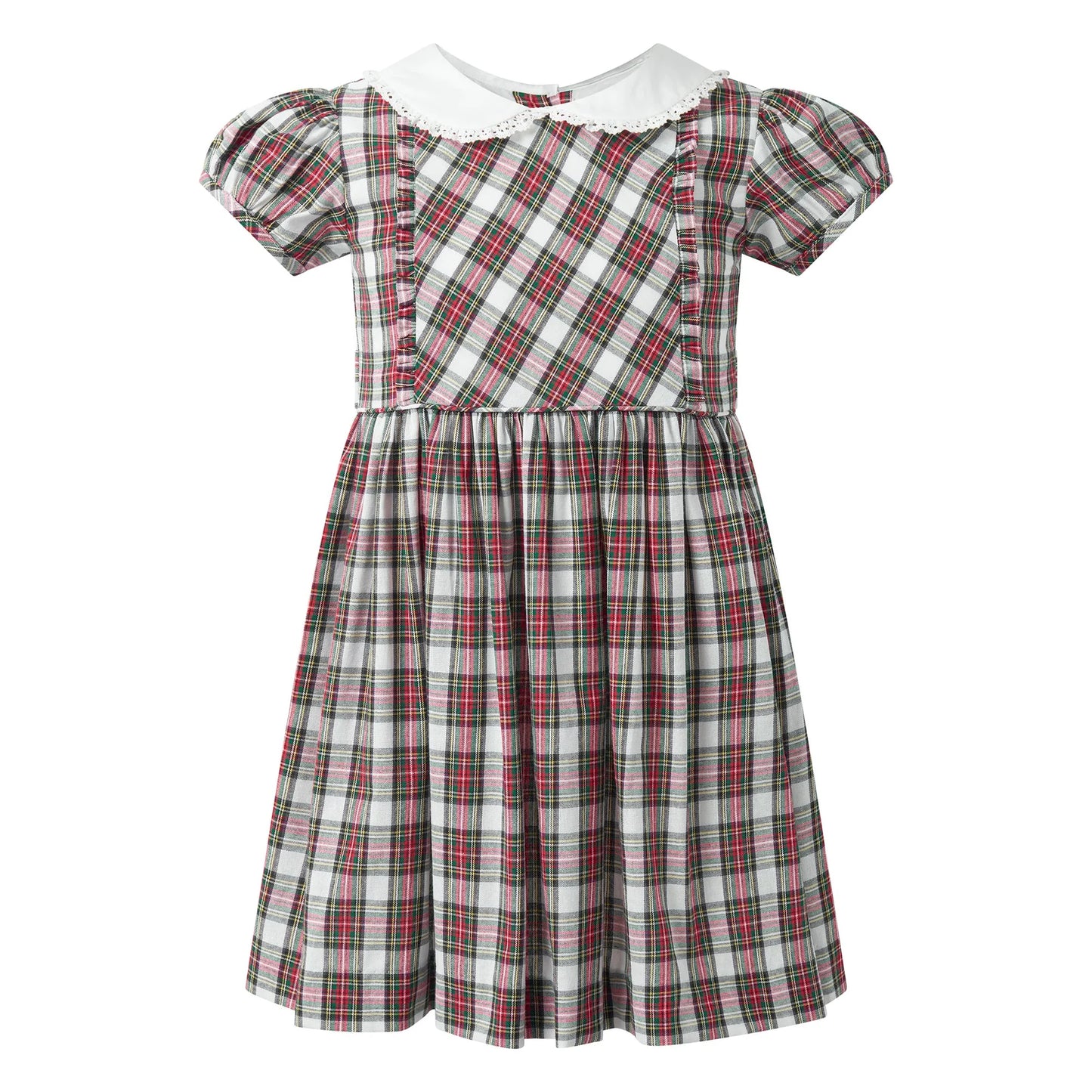 Plaid dress with white collar on a white background