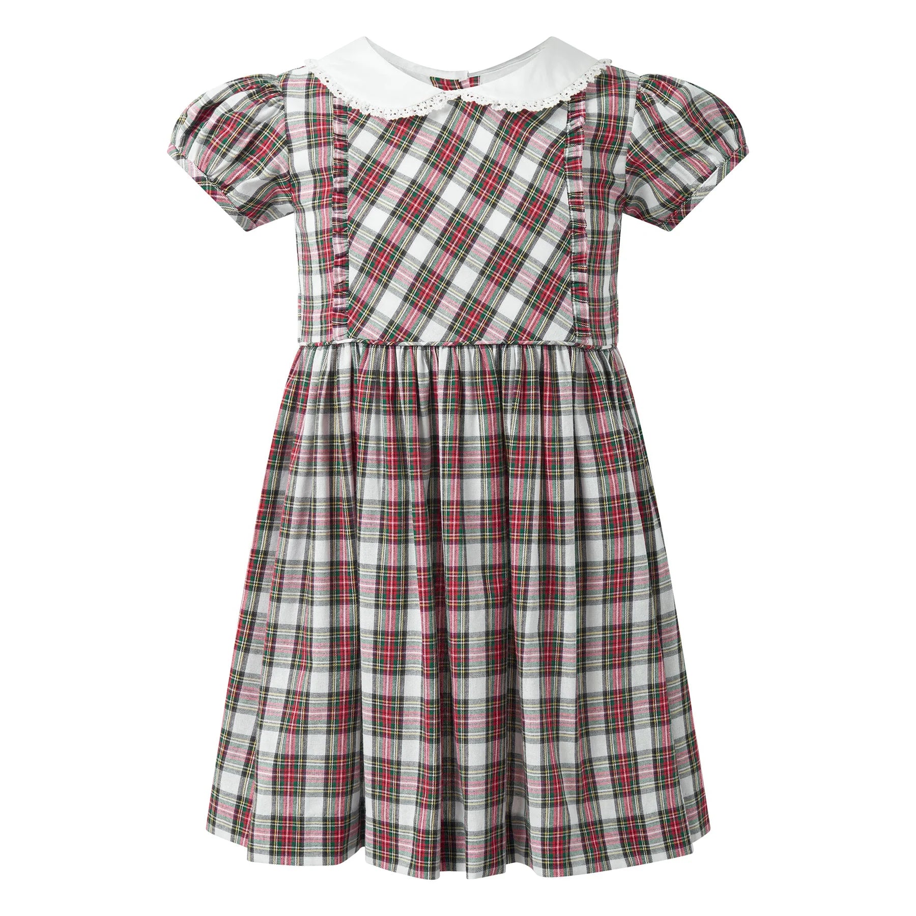 Plaid dress with white collar on a white background