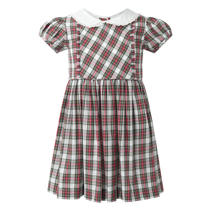 Plaid dress with white collar on a white background