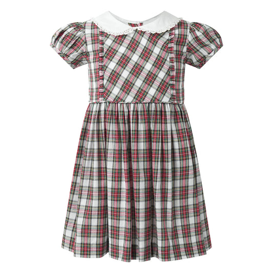 Plaid dress with white collar on a white background