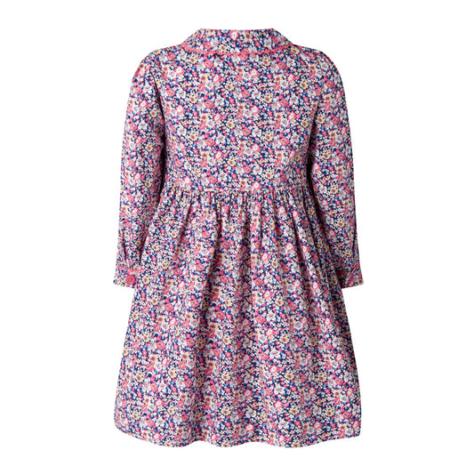 Floral Smocked Button Dress - Navy/Pink