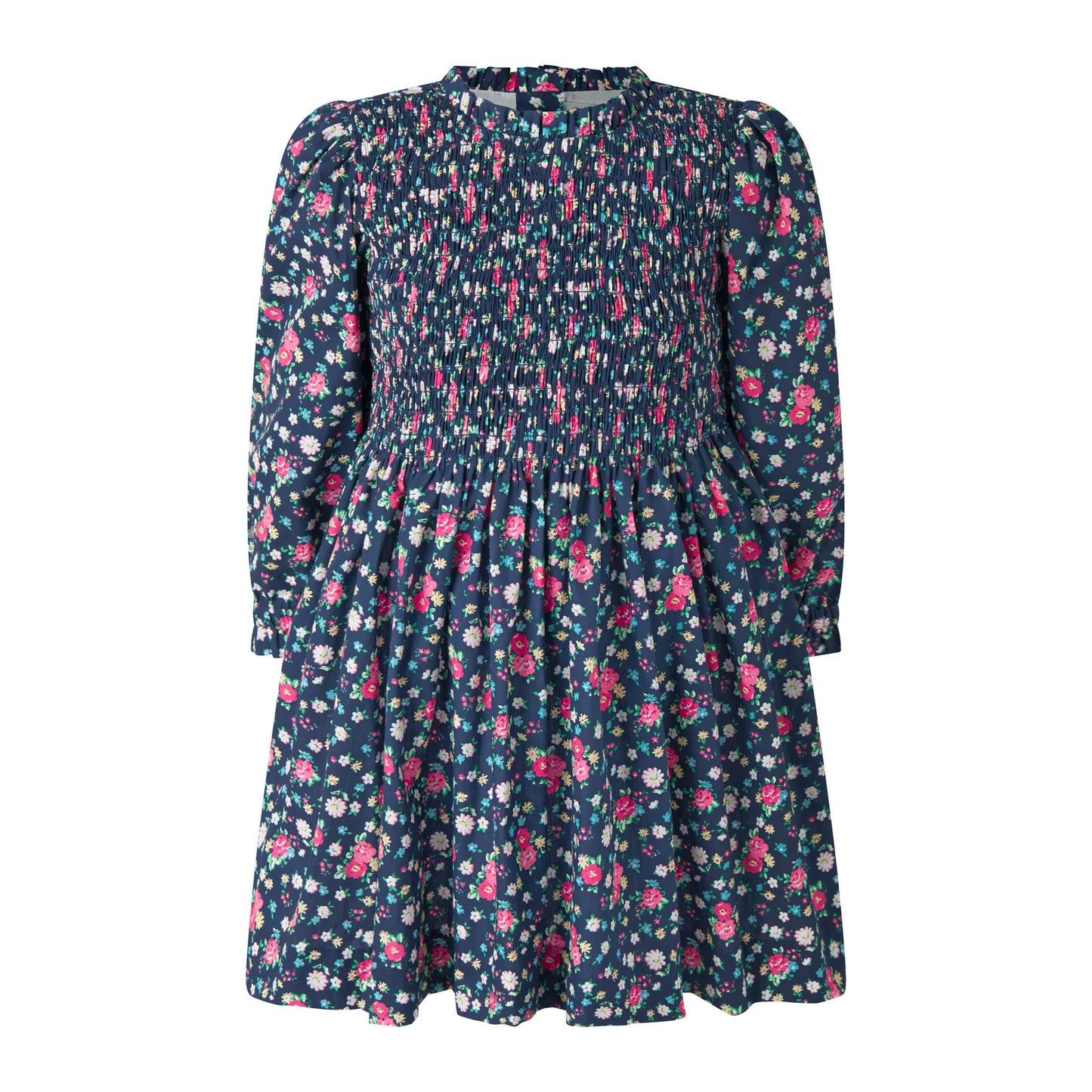Ditsy Floral Navy & Pink Ruched Dress