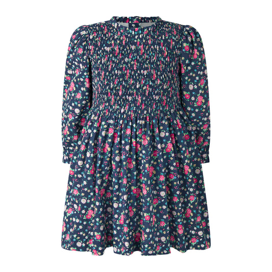 Ditsy Floral Navy & Pink Ruched Dress