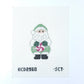 Cross-stitched pattern of a Santa Claus figure with a candy cane on a white background.
