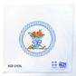 Cross-stitch pattern with a blue bowl and fruit design on white fabric, featuring KCN Designers logo.