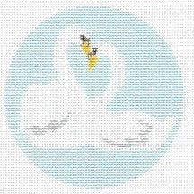 Cartoon character in a blue circle with a light blue background