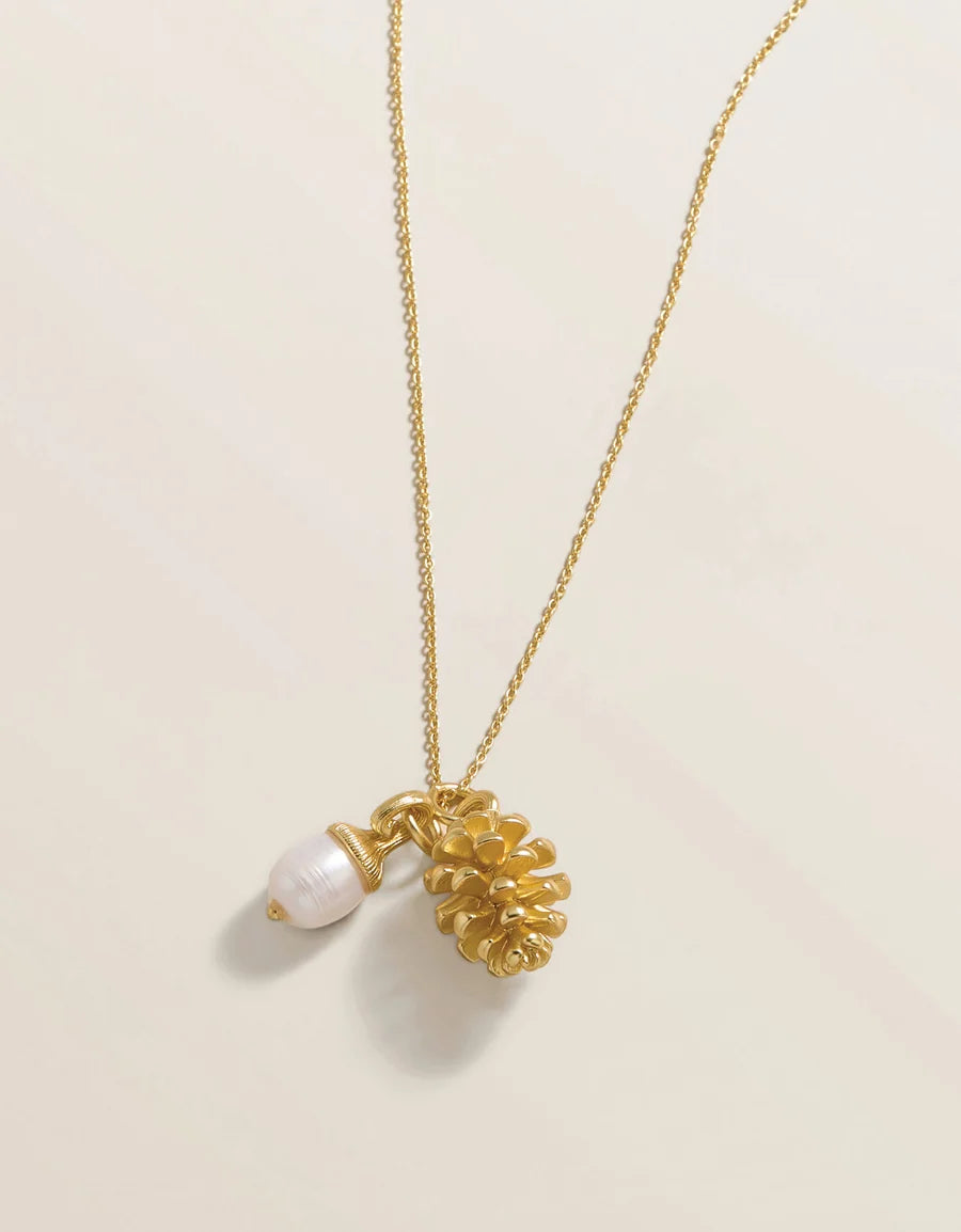 Yellow Pinecone Necklace 17" Pearl
