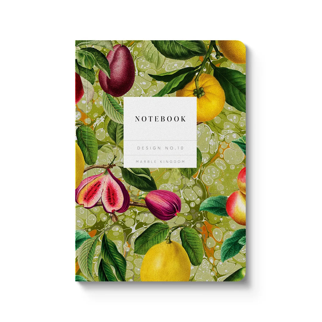 Notebook with fruit design on a white background