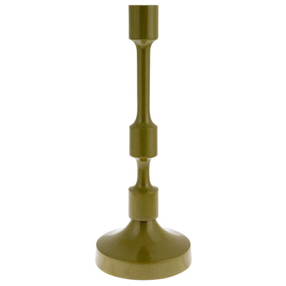 Green metal candle holder on a white background