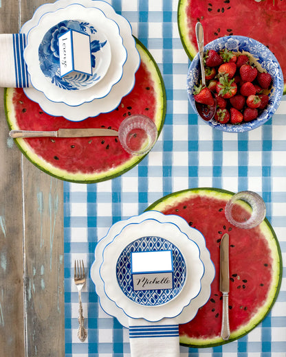 Blue Painted Check Table Runner 