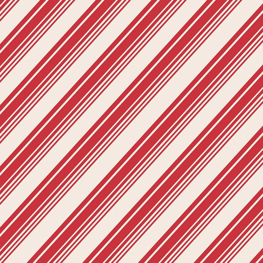 A repeating diagonal stripe pattern with alternating wide and narrow red stripes on a warm off-white background.
