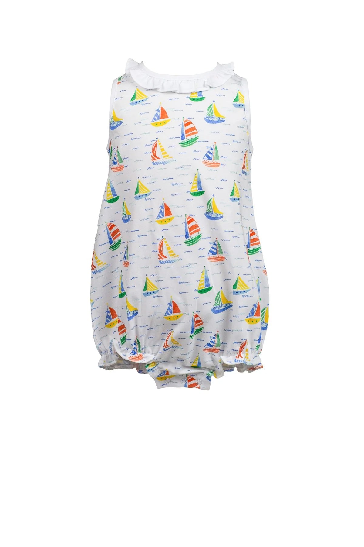 White one piece outfit with sailboat pattern