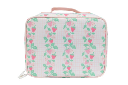 Rectangular lunch bag with strawberry pattern on a white background