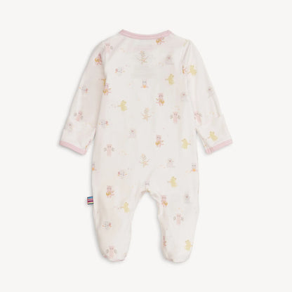 Baby onesie with floral pattern on a white background